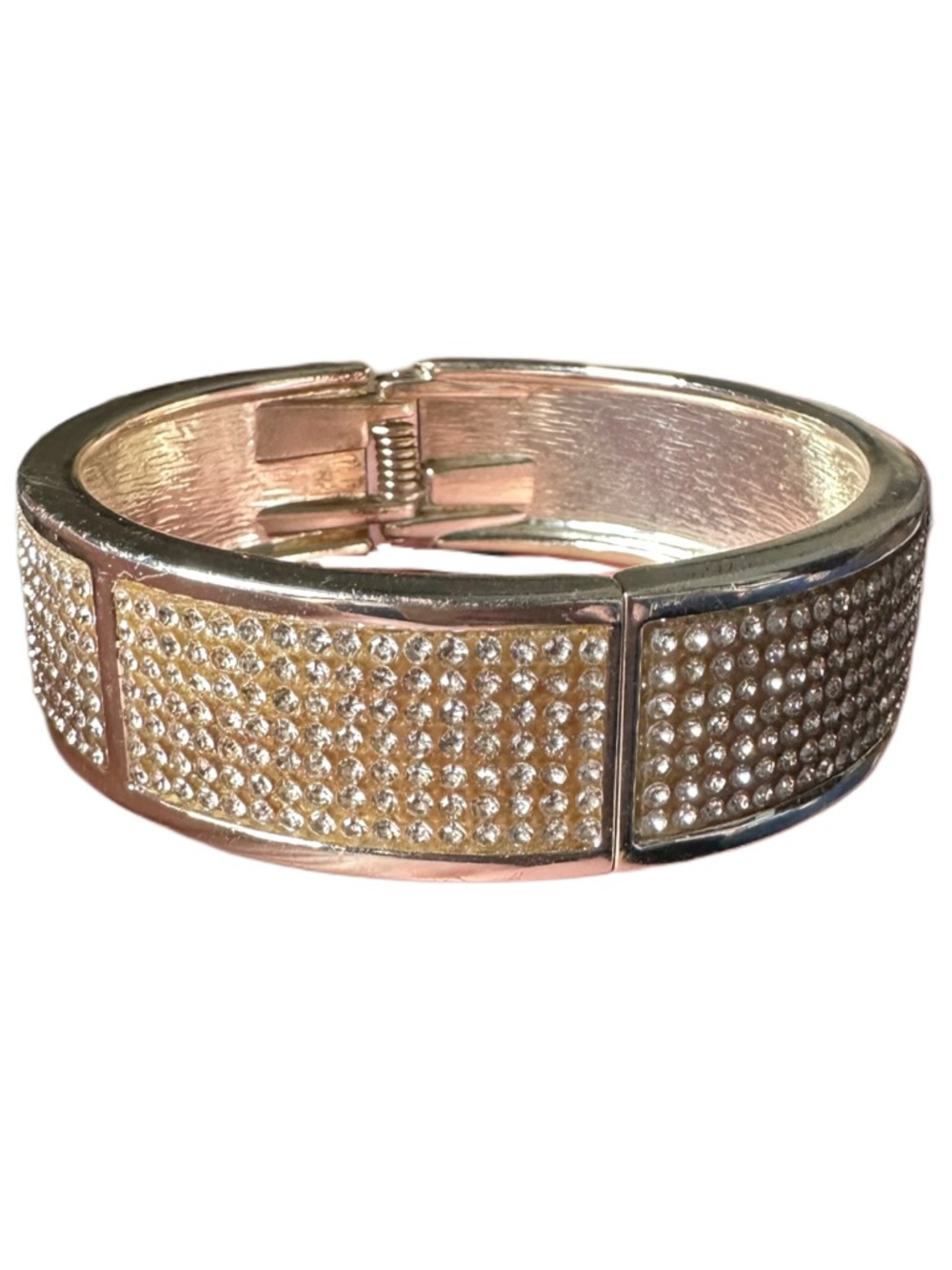 Gold Crystal Pave Hinged Bangle Bracelet